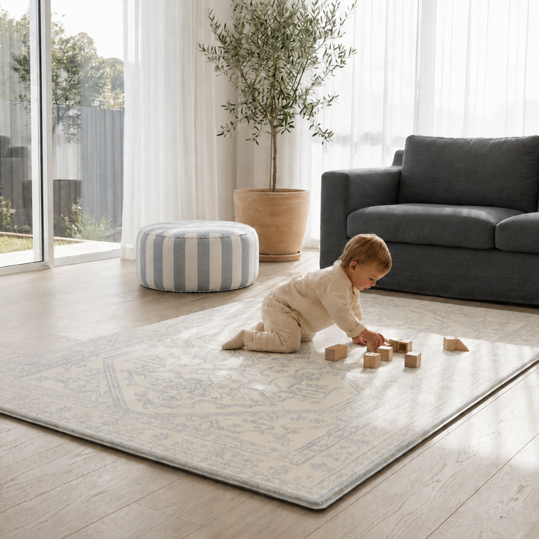 Playmat Alfombra Antigolpes Persa Celeste / Hojas y Puntos Nude