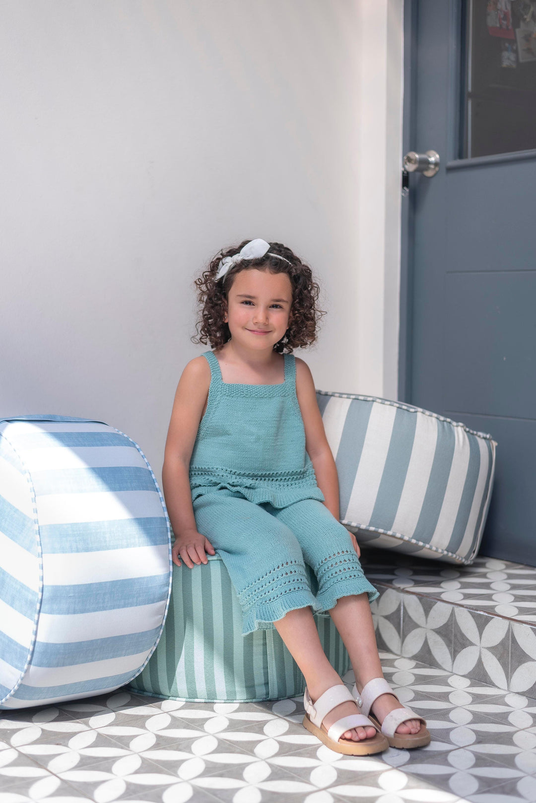 Puf Tambor Rayas Azul Mundo Kaleido 