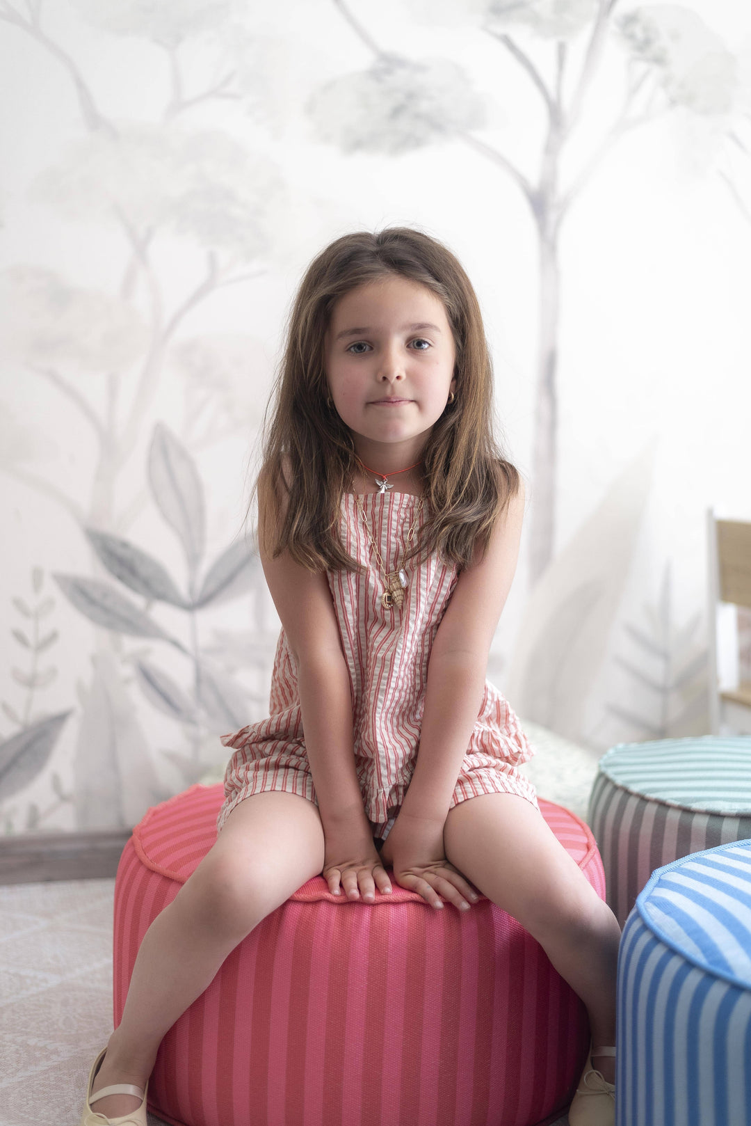 Puf Tambor Rayas Circo Rosa Mundo Kaleido 