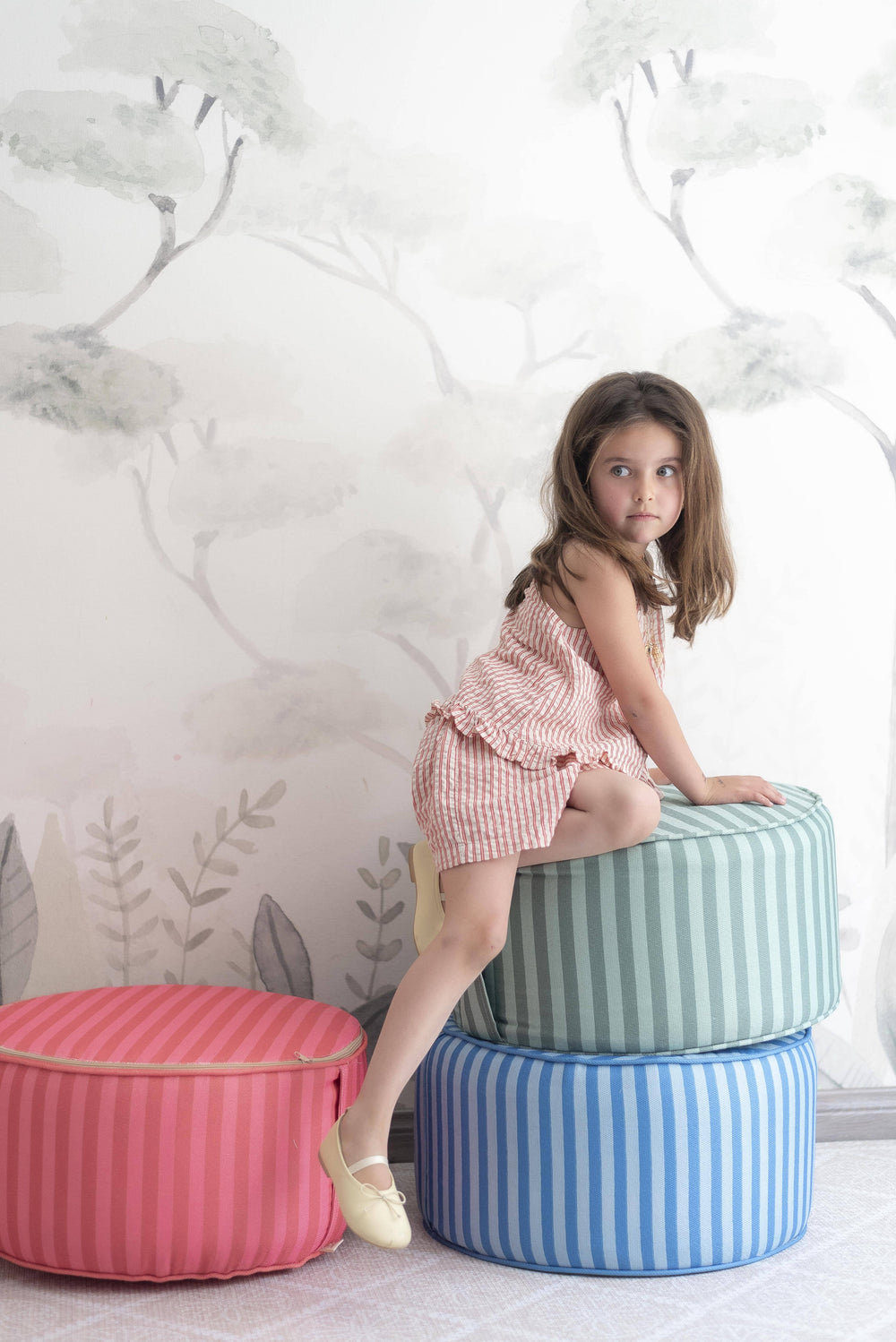 Puf Tambor Rayas Circo Verde Mundo Kaleido 