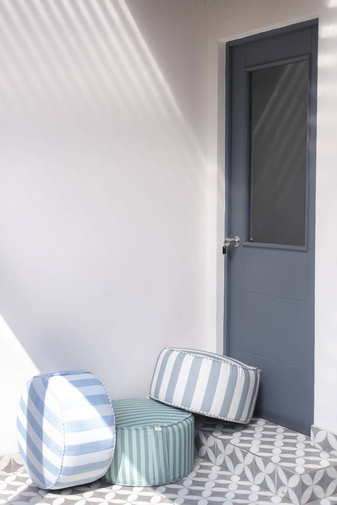 Puf Tambor Rayas Azul Mundo Kaleido 