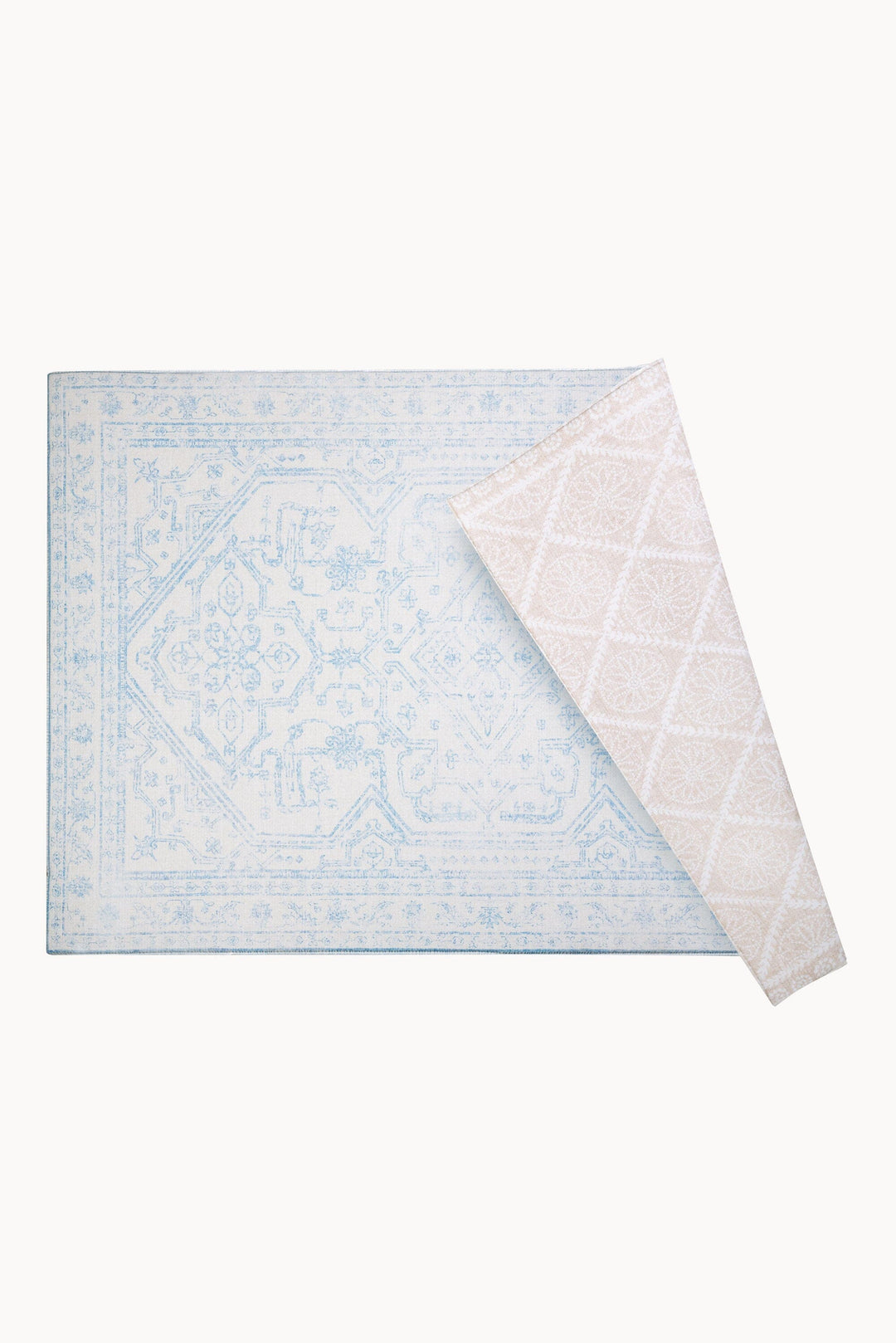 Playmat Bebé Antigolpe Reversible y Acolchado Persa Celeste / Hojas y Puntos Nude Kaleido 