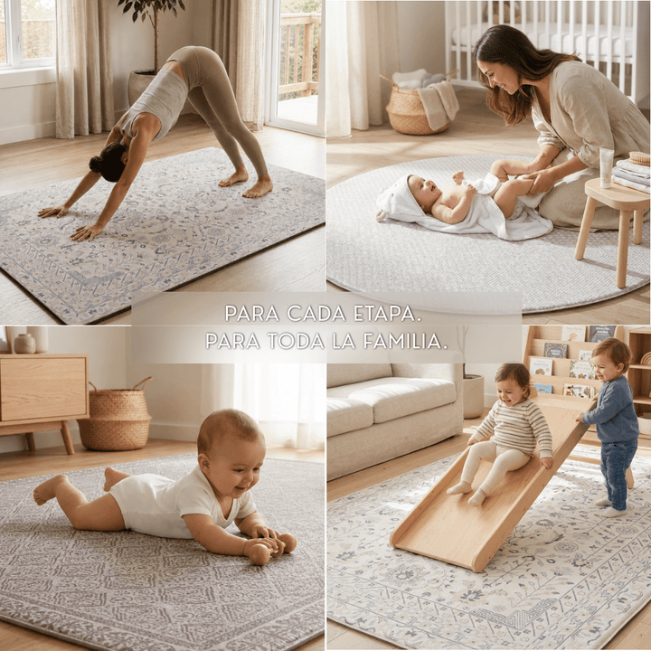 Playmat Alfombra Antigolpes Hojas y Puntos / Enredaderas Vintage Gris - Mundo Kaleido