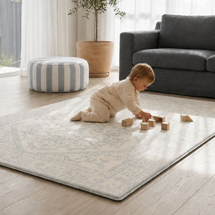 Playmat Alfombra Antigolpes Persa Celeste / Hojas y Puntos Nude - Mundo Kaleido