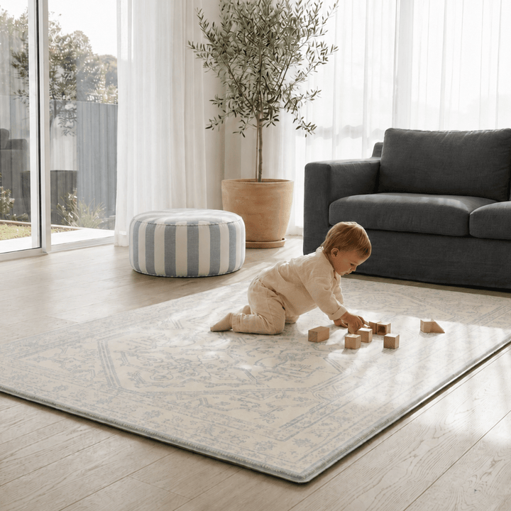 Playmat Alfombra Antigolpes Persa Celeste / Hojas y Puntos Nude - Mundo Kaleido