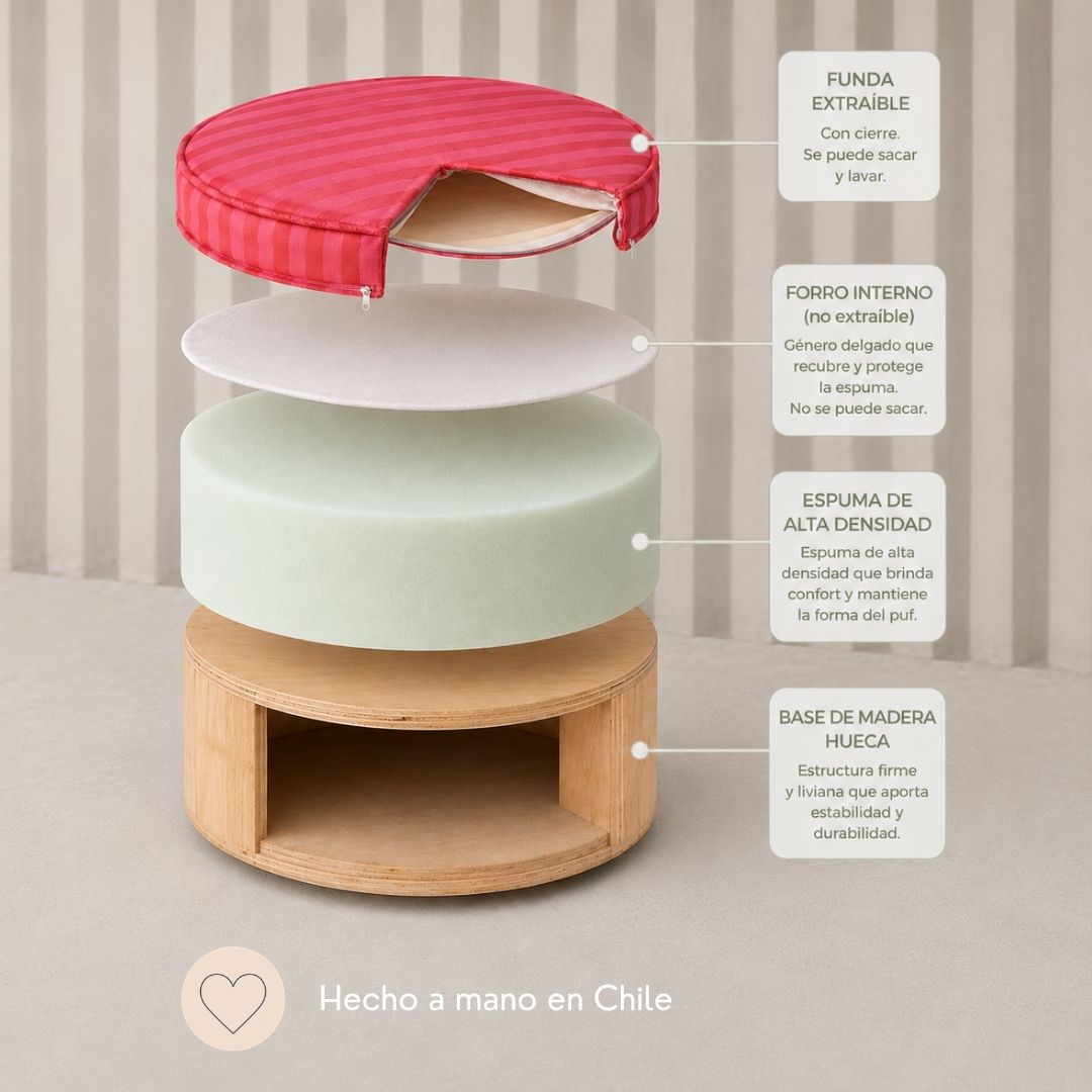 Puf Tambor | Cojín de Suelo Rayas Circo Rosa - Mundo Kaleido